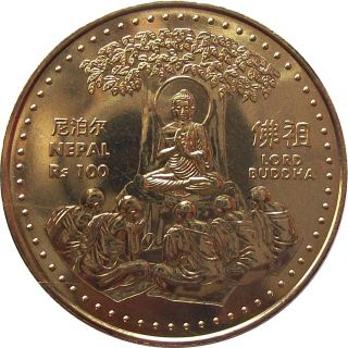 Lord Buddha Rs.  100 Commemorative Coin Nepal 2001 Ad Km - 1157 Bu photo