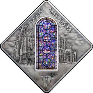 Palau $10 Canterbury Cathedral Window Coin 2015 Silver Antique photo