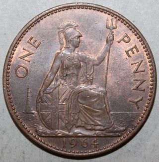 British Large Penny Coin,  1964 - Km 897 Elizabeth Ii United Kingdom Britain Uk photo