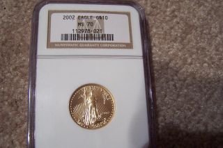 2002 $10 Gold Eagle.  1/4 Ounce.  Ms 70 Perfect Coin / Grade photo