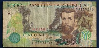 Colombia 5,  000 (5000) Pesos 2009 P - 452j Poet Jose Asuncion Silva photo