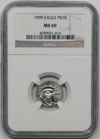 1999 Statue Of Liberty Tenth - Ounce Platinum American Eagle $10 Ms 69 Ngc 1/10 Oz photo