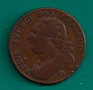 1792 - D France 12 Deniers Lyon Louis Xvi French Revolution Era 29mm Coin photo