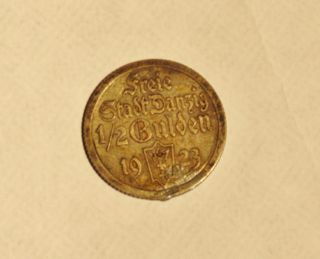 1923 Poland City Silver Coin Frei Danzig 1/2 Gulden, photo
