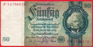 Germany P182 50 Reichsmark 30.  3.  1933 Banknote 8 Digit Serial David Hansemann photo