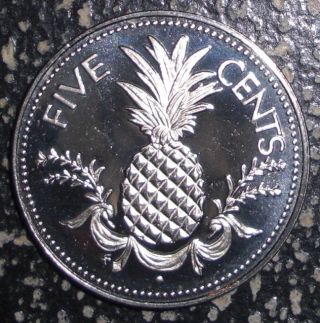 1974 Bahamas 5 Cents,  Pineapple Fruit,  Proof Coin photo