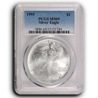 1995 Pcgs Ms69 American Silver Eagle Pure Silver Dollar Coin photo