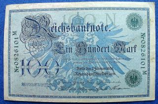 Germany Vintage Old Banknote Note 100 Mark 1908 Vf photo