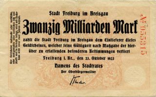 Germany 20.  000.  000 Mark 1923 Freiburg No055315 photo