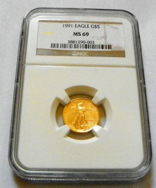 1991 - American Liberty Eagle Gold Coin $5 Ngc Ms69 Older Date Rare Coin 1/10 Oz photo