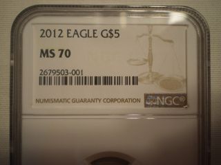 2012 P Gold American Eagle 1/10 Oz $5 Coin Ngc Graded Ms70 photo