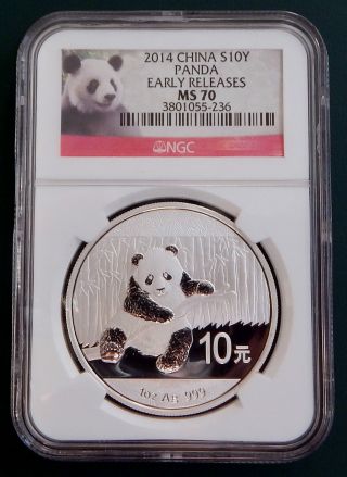 2014 China Panda 1 Oz 999 Silver Coin - Ngc Ms 70 Early Releases photo