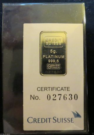 5 Gram Bar Platinum Credit Suisse In Assay 999.  5 Fine 5 Gram Platinum Bar photo