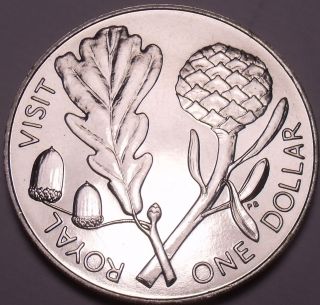 Gem Unc Zealand 1981 Dollar Royal Visit English Oak With Acorns photo