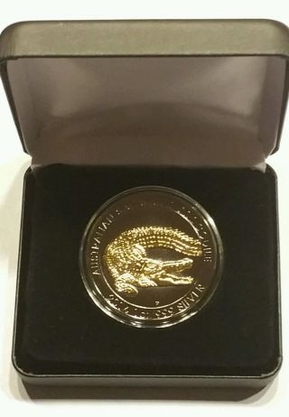 2014 Australian Saltwater Crocodile Blackout Silver Coin Ruthenium & 24k Gold photo