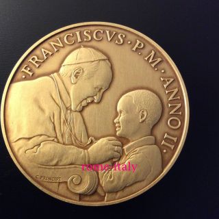 ⁂ Papal Medal - Bronze - 2nd Year Pope Francis Pontificate - Vatican 2014 photo