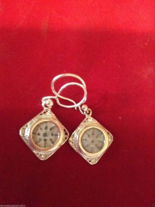 Biblical Widows Mite Coin In Sterling Silver Earrings,  Vintage Holy Land Jewelry photo
