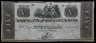 $5 Merchant ' S & Mechanic ' S Bank Michigan 1800s Non - Issued photo