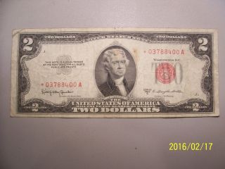 1953 C Star $2 Dollar Bill Legal Tender United States Red Seal Note photo