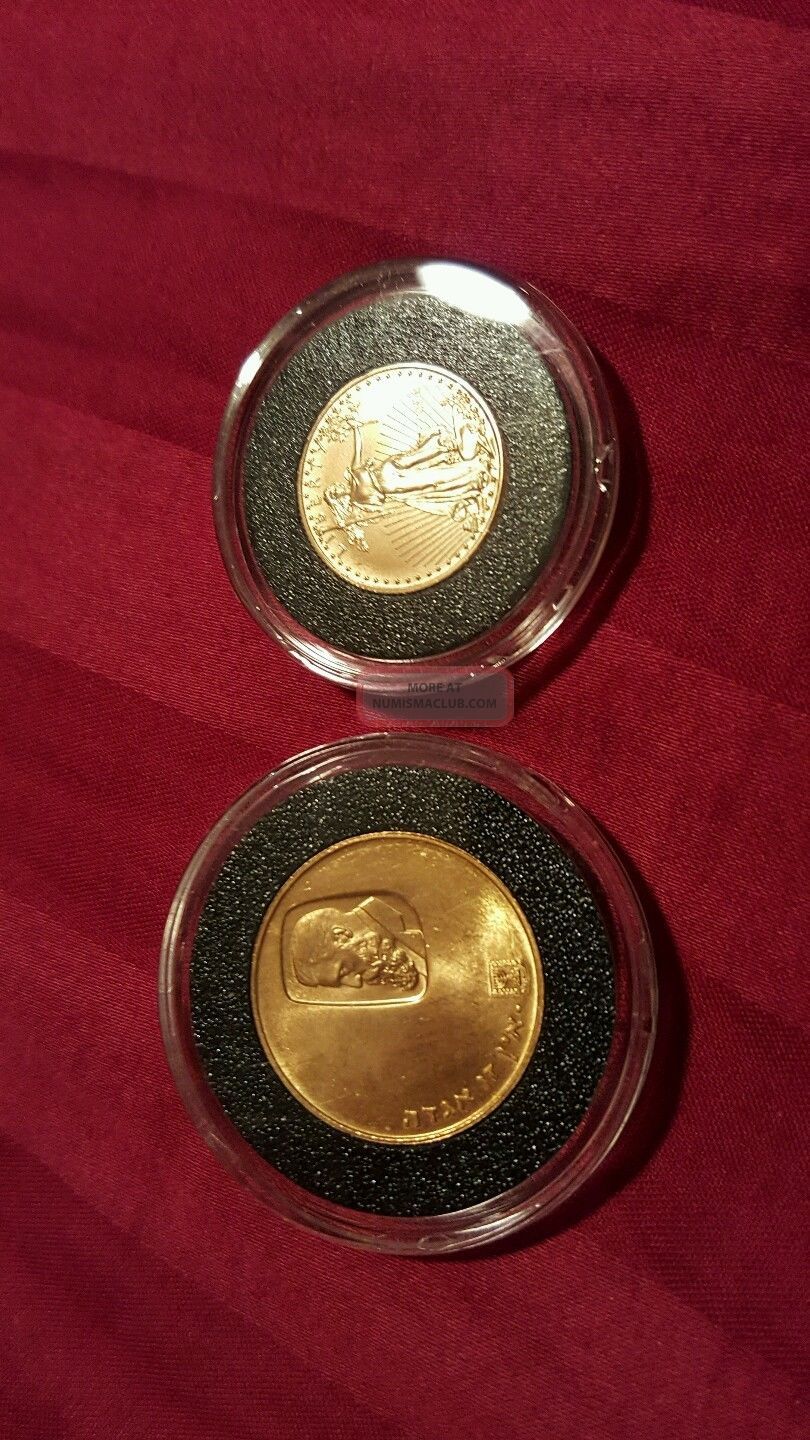 Rare 1960 Israel Gold 20 Lirot & 2014 1/10 Oz Gold American Eagle - Bu Coins photo