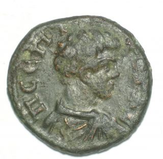 Roman Provincial Bronze Coin Geta Markianopolis Serpent Climbing Up Tripod Ae16 photo