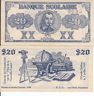 Canada Quebec 2 Banque Scolaire 20$ Samuel De Champlain photo