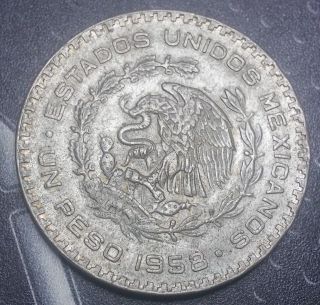 Mexico 1958 Peso Large Silver Coin 16.  0000 G. ,  0.  1000 Silver photo