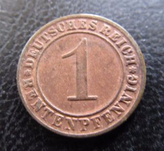 Rentenpfennig 1924.  German Weimar Coin.  Km 30.  Very Fine.  P1200 photo