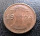 Rentenpfennig 1924.  German Weimar Coin.  Km 30.  Very Fine.  P1200 Weimar (1919-33) photo 1