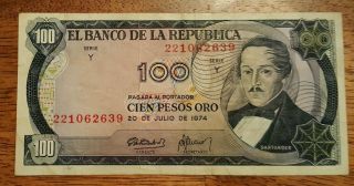 Colombia Pk 415 Pk 415 1974 100 Pesos Banknote photo