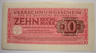 Ww2 3rd Reich Germany Wehrmacht Ten Reichsmark Note 1944/circulated F photo