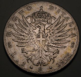 Italy (kingdom) 1 Lira 1902 R - Silver - Vittorio Emanuele Iii.  - Vf - 1230 photo