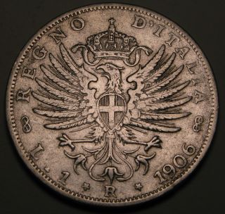 Italy (kingdom) 1 Lira 1906 R - Silver - Vittorio Emanuele Iii.  - Vf - 1231 photo