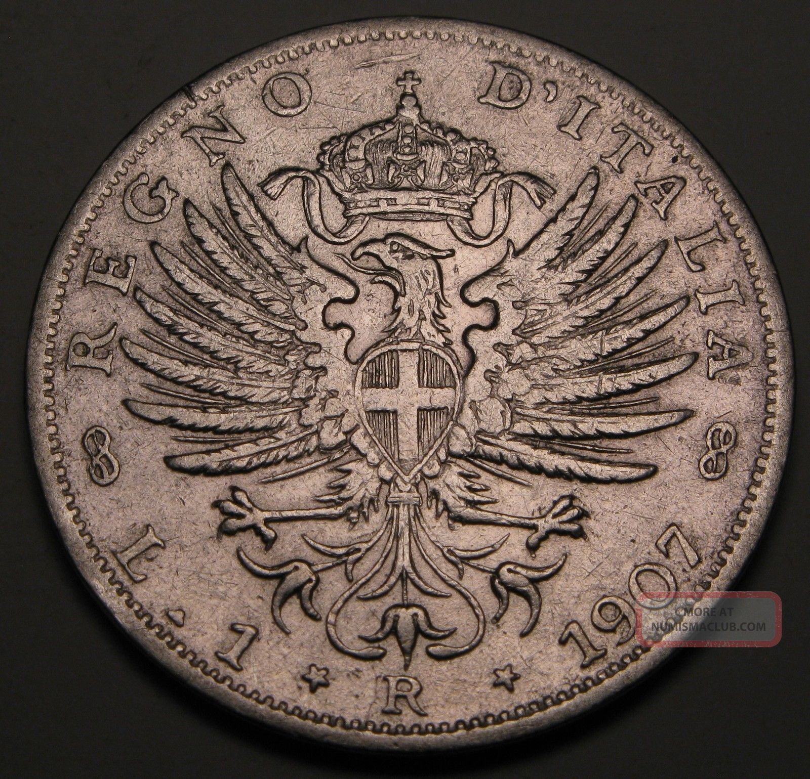 Italy (kingdom) 1 Lira 1907 R Silver Vittorio Emanuele Iii. Vf 1232