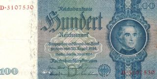 Xxx - Rare 100 Reichsmark Third Reich Nazi Banknote 1935 Very Good Con photo