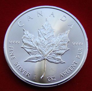 2016 Silver Coin 1 Troy Oz Canada Maple Leaf Privy Mark Radial Lines.  9999 Bu photo