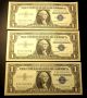 (3) 1957 - B Consecutive $1 Silver Certificate Unc One Dollar Bills Blue Seal Small Size Notes photo 2