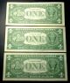 (3) 1957 - B Consecutive $1 Silver Certificate Unc One Dollar Bills Blue Seal Small Size Notes photo 3