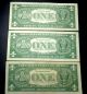 (3) 1957 - B $1 Silver Certificate Unc One Dollar Bills Blue Seal Close Serial ' S Small Size Notes photo 1