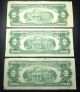 1953 & (2) 1963 $2 Frn 3 Circulated Two Dollar Bills Red Seal Small Size Notes photo 1
