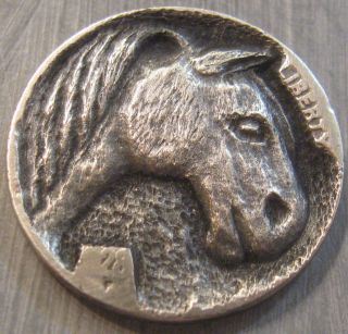 Hobo Nickel,  Miniature Metal Carving,  Horse photo