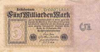 Germany 5 Billion (milliarden) Marks 1923 Freeship From Usa In Mylar Holder photo