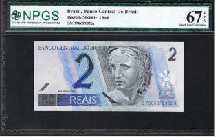 2001 Pick 249e Brazil2 Reais Banknote Npgs Gem Unc 67 Epq photo