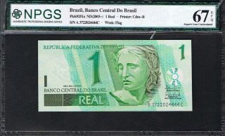 2003 Pick 251a Brazil1 Real Banknote Npgs Gem Unc 67 Epq photo