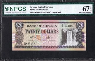 1996 Pick 30e Guyana 20 Dollars Banknote Npgs Gem Unc 67 Epq photo