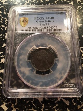 1862 Great Britain Farthing (1/4d) Pcgs Xf40 Ga104 Small 8 Victoria Issue photo