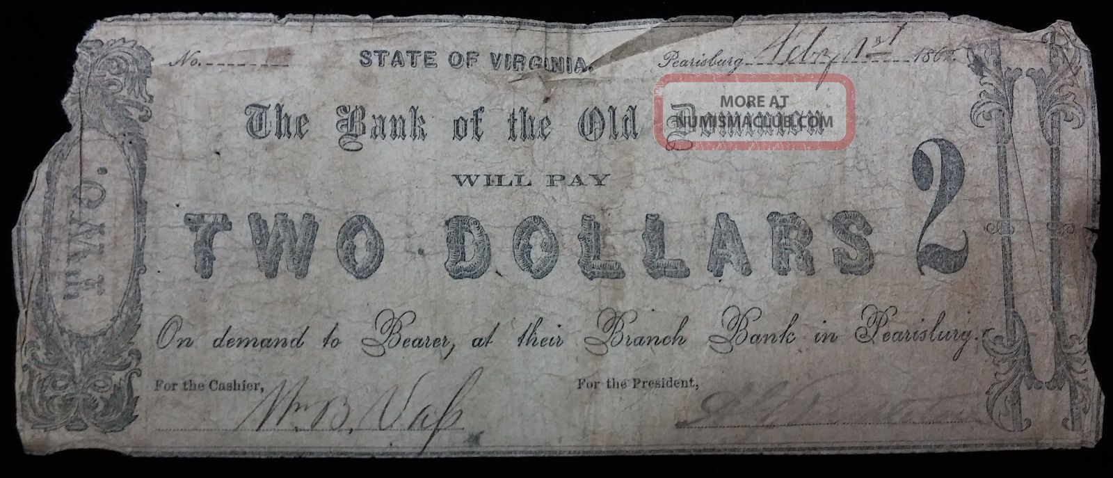 1862 $2 Dollar Confederate Bill Note Paper Currency Civil War Money Paper Money: US photo