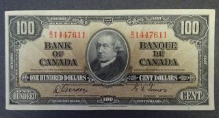 1937 - $100 Canadian Banknote,  Very Rare,  - Vf/ef photo