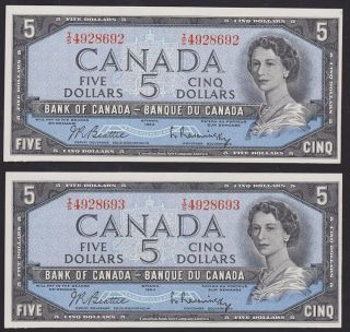 1954 ' Modified ' Bank Of Canada Five Dollar ($5) Banknote Scarce Ch - Unc photo