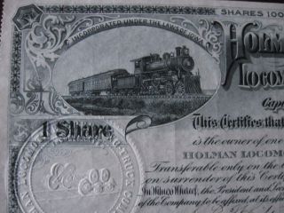 Holman Locomotive Speeding Truck Company Stock Certificate No.  772 1896 photo